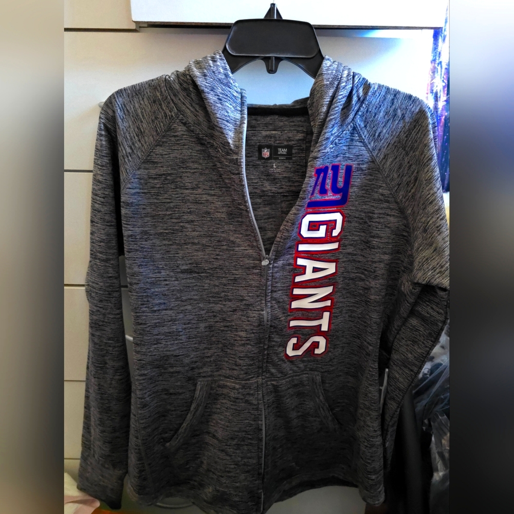 New York Giants Football Hoodie Sweatshirt Womens Large Full Zip Gray Thumbhole